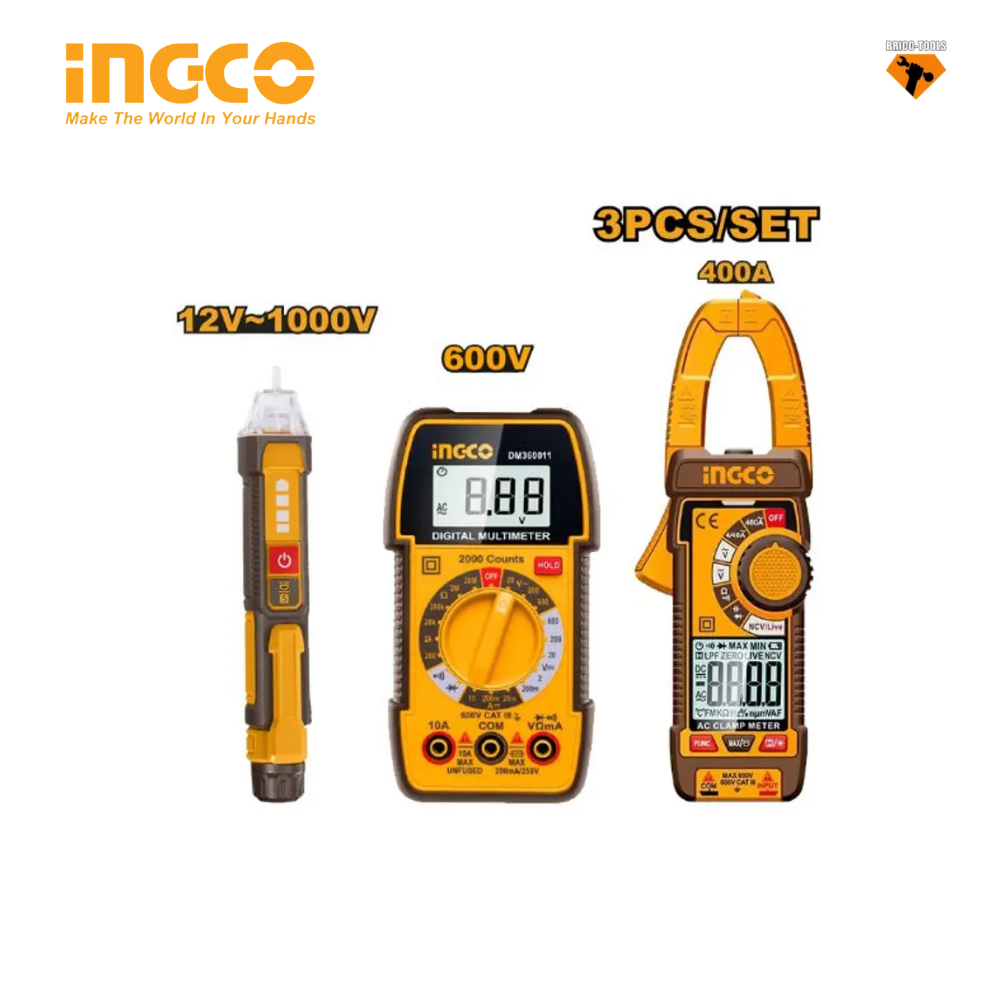 3PCS DIGITAL MULTIMETER INGCO AC CLAMP METER & DETECTOR TEST KIT DM3068
