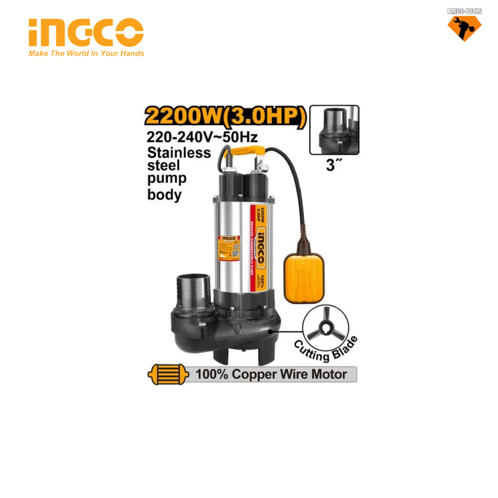 POMPE A VIDE CAVE 3HP 2200W INGCO SPDB22008