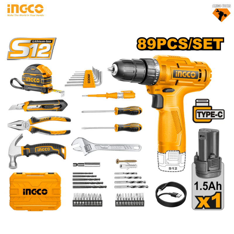 COFFRET PERCEUSE SANS FIL 12V AVEC ACCESSOIRES INGCO HKTHP10891