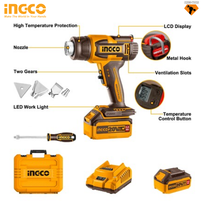 CORDLESS HEAT GUN INGCO 20V HGLI20065