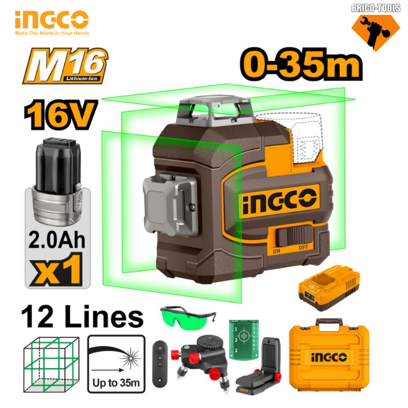 NIVEAU LASER 3D SANS FIL INGCO 12L HLL301201