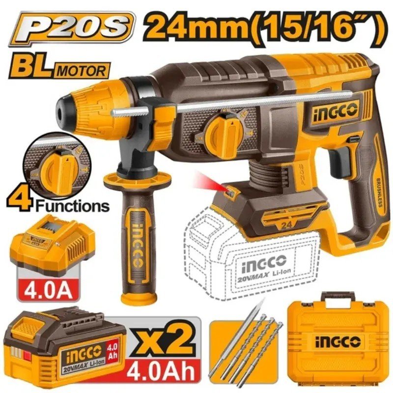 MARTEAU PERFORATEUR ROTATIF INGCO 20V BL BATTERIE 2 X 4,0 AH CRHLI202482