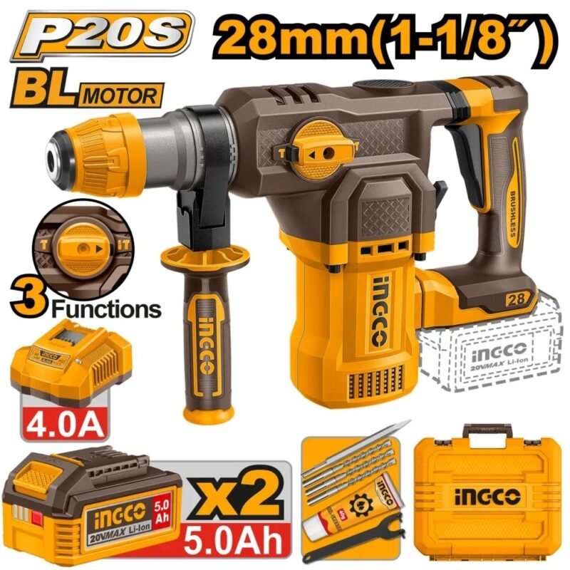 MARTEAU PERFORATEUR COMPATIBLE AVEC 2 BATTERIES INDUSTRIAL INGCO CRHLI202862