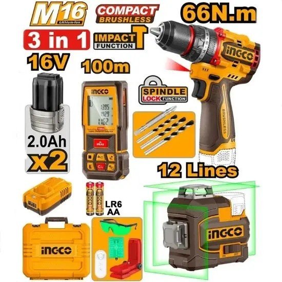 COMBO KIT 3EN1- 2 BATTERIES 16V/2.0AH  INGCO COSLI250995