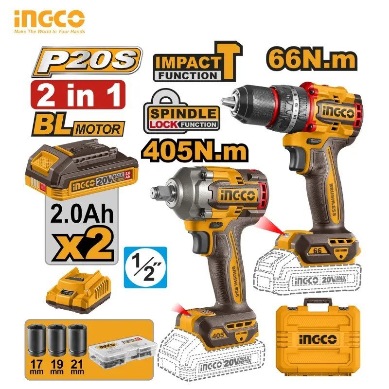 KIT COMBO 2 PIÈCES SANS FIL INGCO CKLI20286