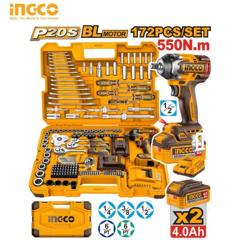 SET D'OUTILS AVEC CLÉ À CHOCS SANS FIL  172 PIÈCES INGCO HKTHP41723