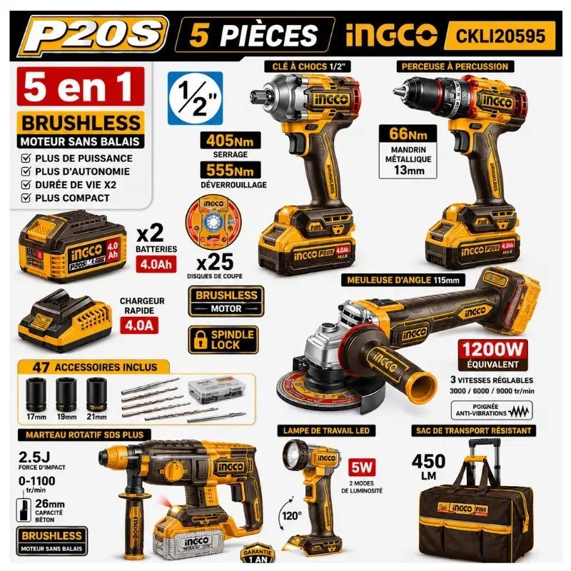 KIT 5 PIÈCES INGCO CKLI20595