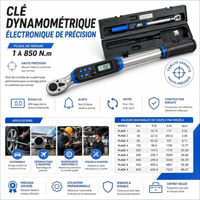 CLÉ DYNAMOMÉTRIQUE ÉLECTRONIQUE DE PRÉCISION