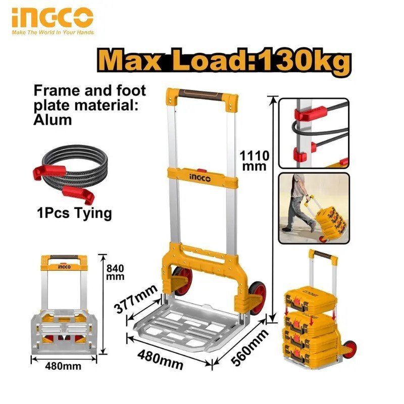 CARRINHO DOBRAVEL C/RODAS CAPAC 130KG INGCO HHWB61201